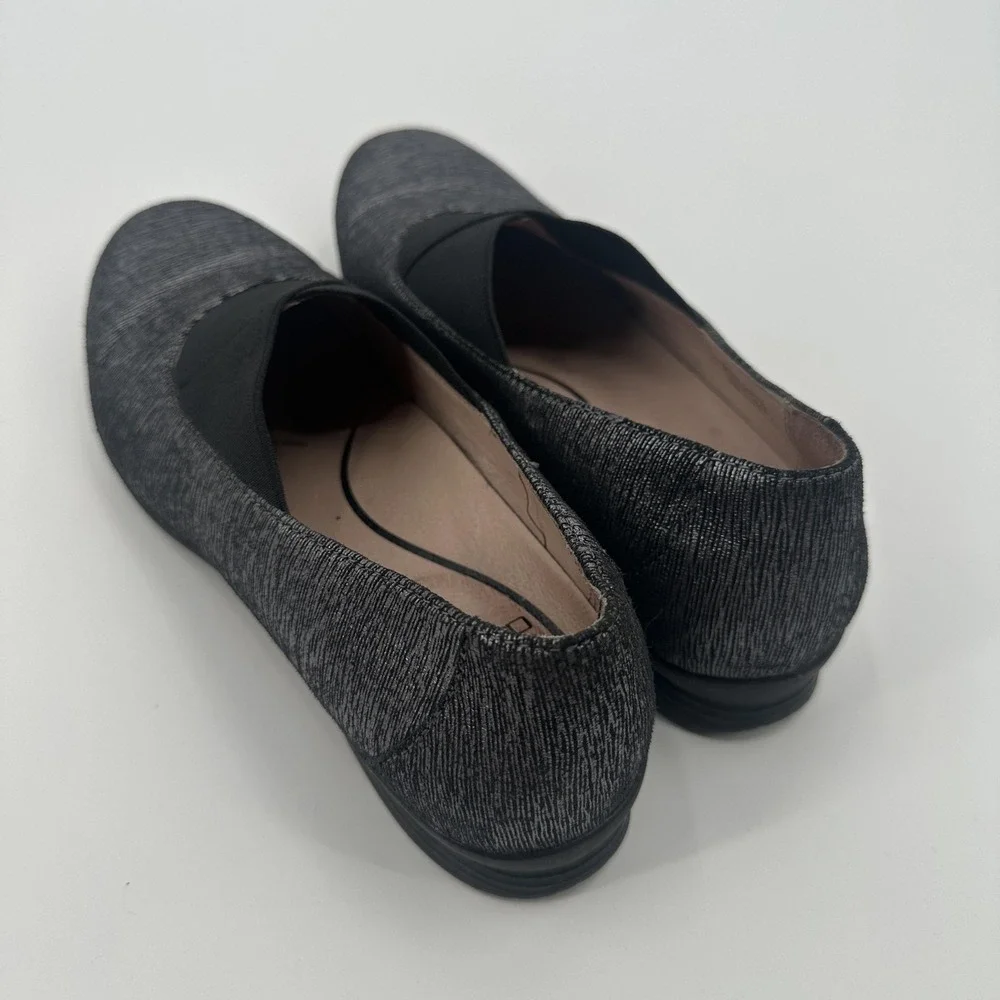 Dansko Shoes Womens Size 7.5-8 Black Metallic Slip On Flats Leather‎ 6702970297
